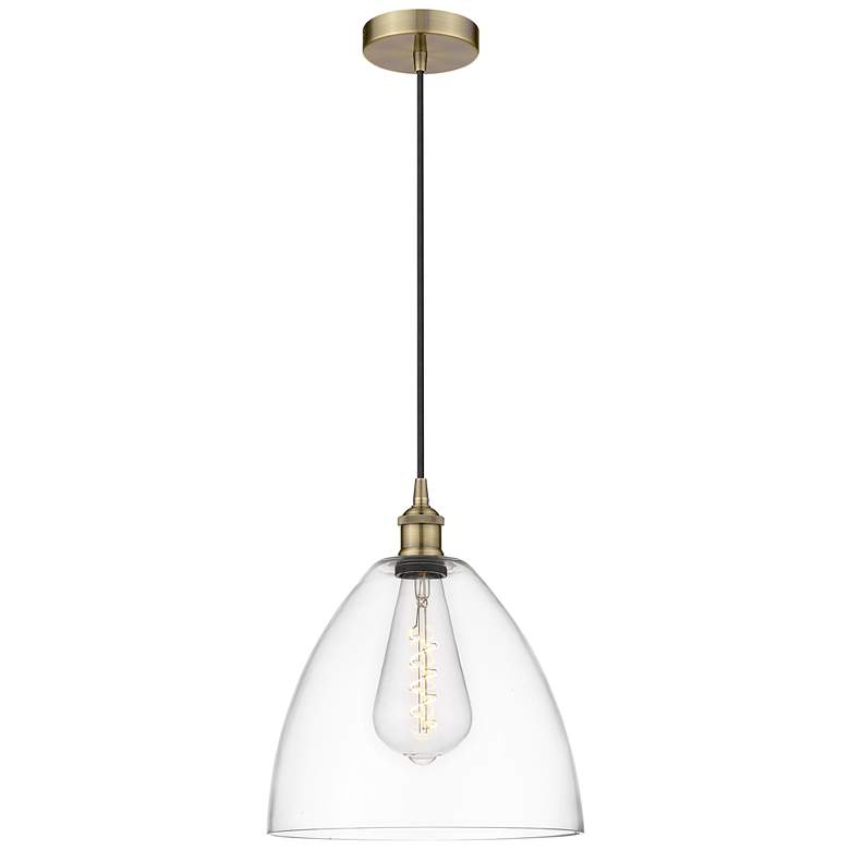Image 1 Edison Dome 12" Antique Brass Cord Hung Mini Pendant w/ Clear Shade