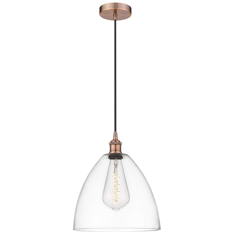 Image 1 Edison Dome 12" Antique Copper Cord Hung Mini Pendant w/ Clear Shade