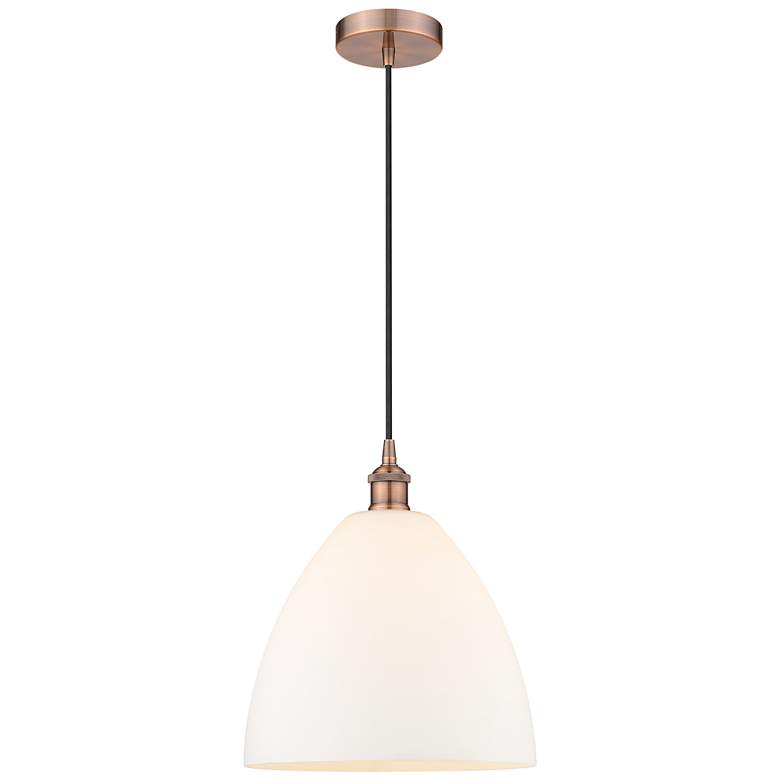 Image 1 Edison Dome 12" Antique Copper Cord Hung Mini Pendant w/ Matte White S