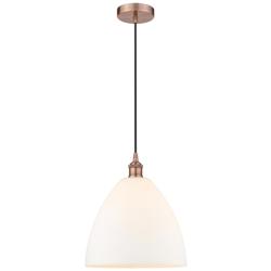Edison Dome 12" Antique Copper Cord Hung Mini Pendant w/ Matte White S