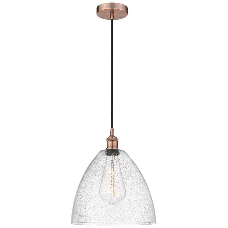 Image 1 Edison Dome 12" Antique Copper Cord Hung Mini Pendant w/ Seedy Shade