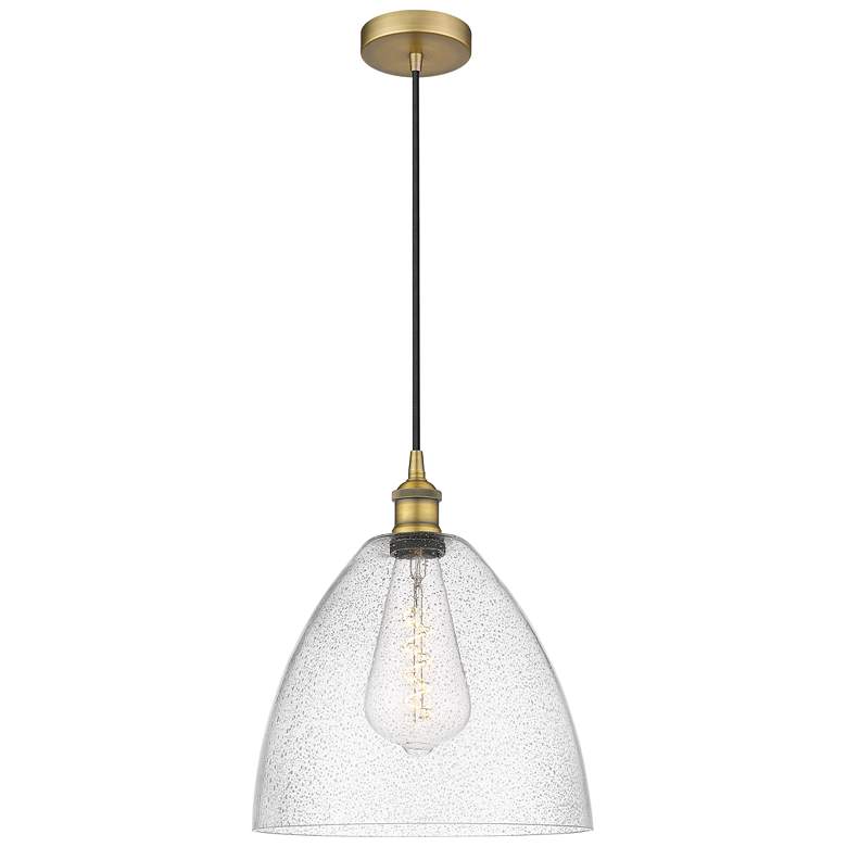 Image 1 Edison Dome 12" Brushed Brass Cord Hung Mini Pendant w/ Seedy Shade