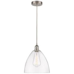 Edison Dome 12" Brushed Satin Nickel Cord Hung Mini Pendant w/ Clear S
