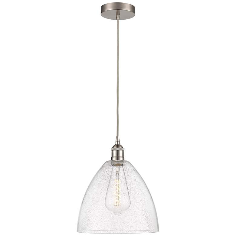 Image 1 Edison Dome 12" Brushed Satin Nickel Cord Hung Mini Pendant w/ Seedy S