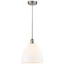 Edison Dome 12" Brushed Satin Nickel Cord Hung Mini Pendant w/ White S