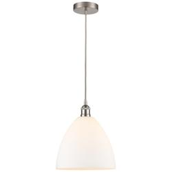Edison Dome 12" Brushed Satin Nickel Cord Hung Mini Pendant w/ White S
