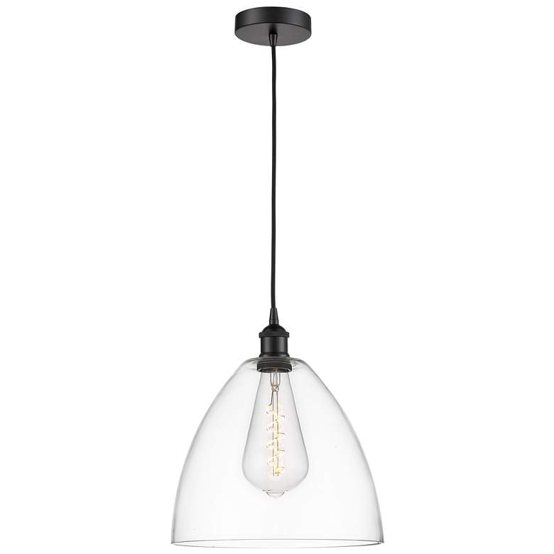 Image 1 Edison Dome 12" Matte Black Cord Hung Mini Pendant w/ Clear Shade