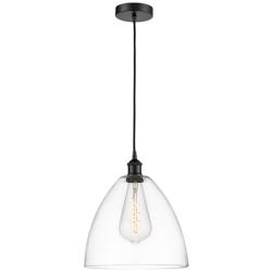 Edison Dome 12" Matte Black Cord Hung Mini Pendant w/ Clear Shade