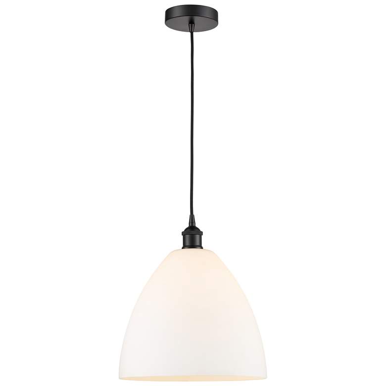 Image 1 Edison Dome 12" Matte Black Cord Hung Mini Pendant w/ Matte White Shad
