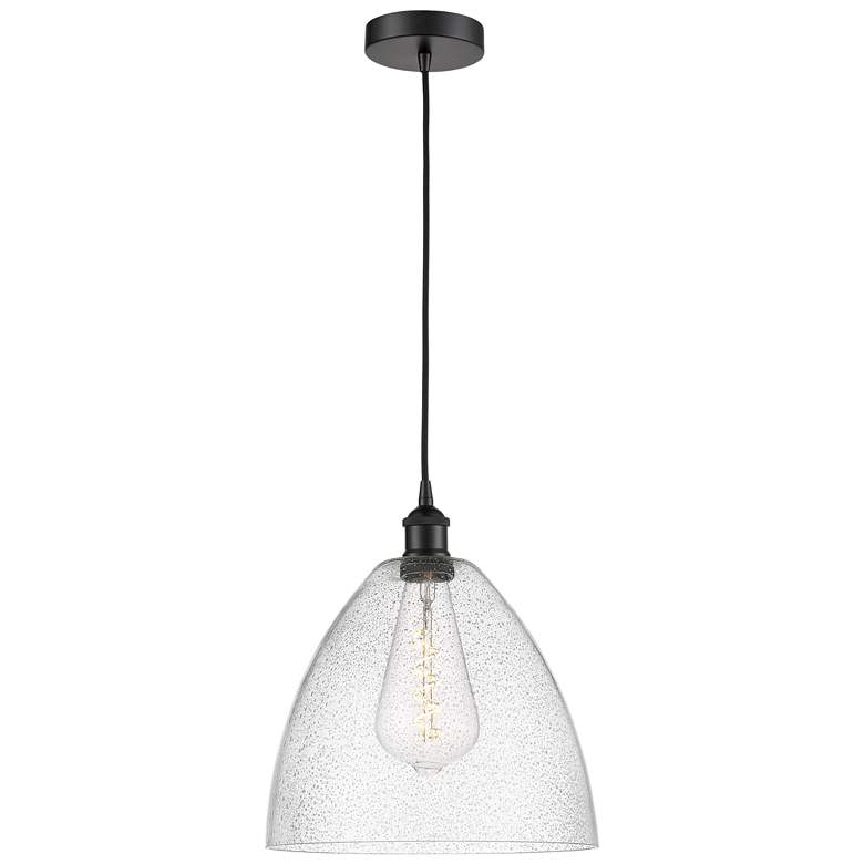Image 1 Edison Dome 12" Matte Black Cord Hung Mini Pendant w/ Seedy Shade