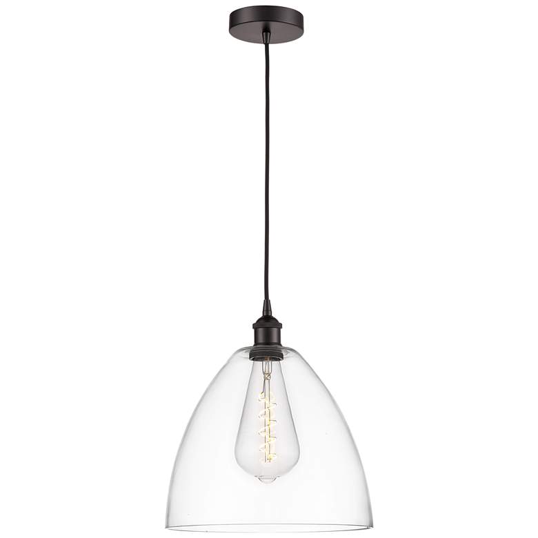 Image 1 Edison Dome 12" Oil Rubbed Bronze Cord Hung Mini Pendant w/ Clear Shad