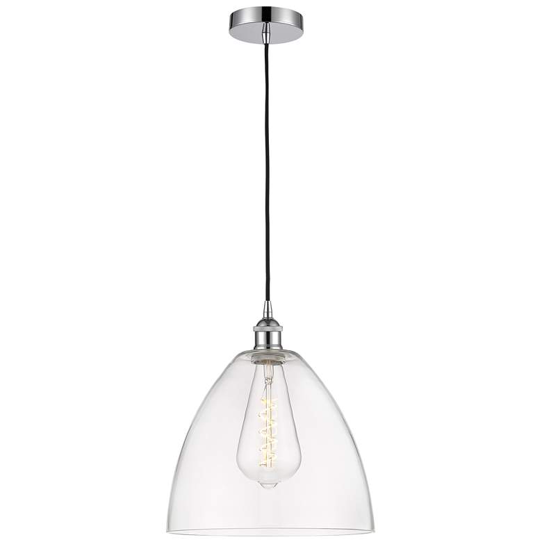 Image 1 Edison Dome 12" Polished Chrome Cord Hung Mini Pendant w/ Clear Shade
