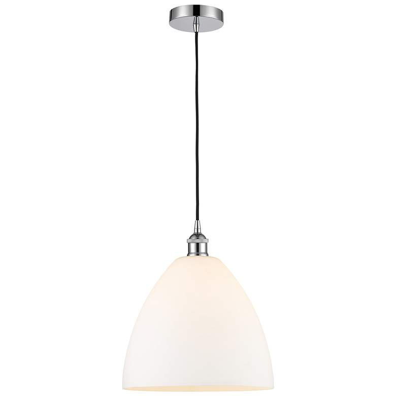 Image 1 Edison Dome 12" Polished Chrome Cord Hung Mini Pendant w/ Matte White