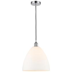 Edison Dome 12" Polished Chrome Cord Hung Mini Pendant w/ Matte White