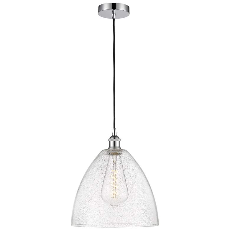 Image 1 Edison Dome 12" Polished Chrome Cord Hung Mini Pendant w/ Seedy Shade