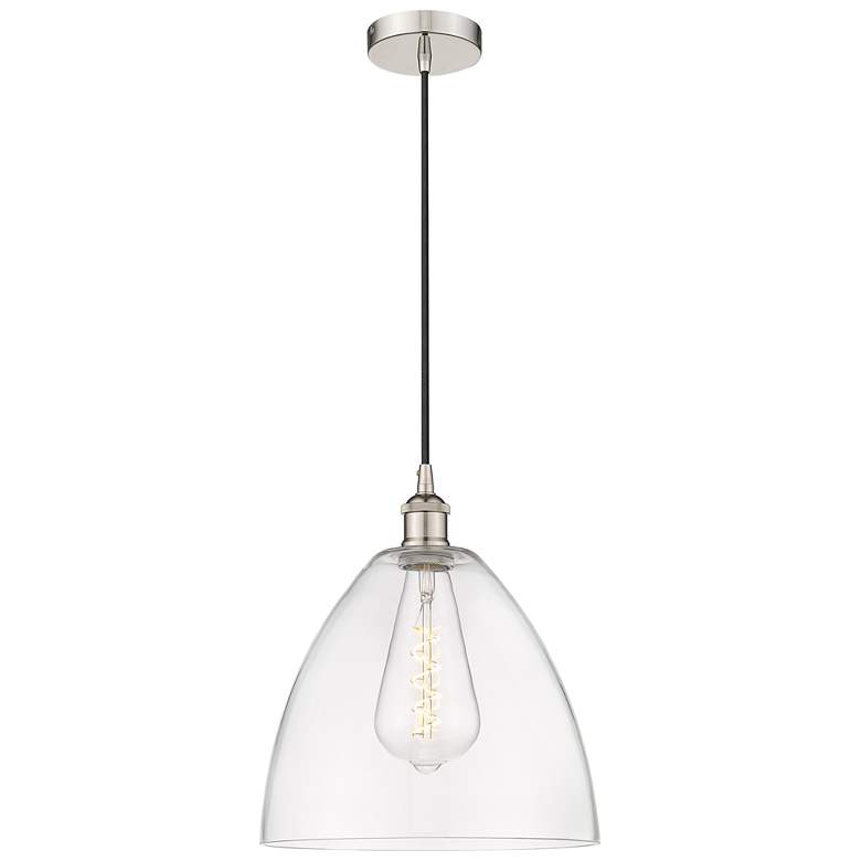 Image 1 Edison Dome 12" Polished Nickel Cord Hung Mini Pendant w/ Clear Shade