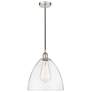 Edison Dome 12" Polished Nickel Cord Hung Mini Pendant w/ Clear Shade