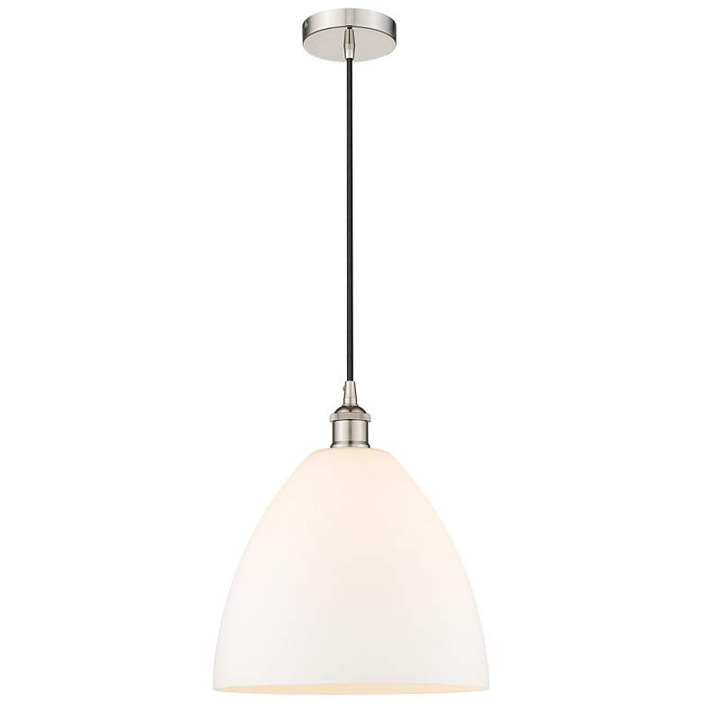 Image 1 Edison Dome 12" Polished Nickel Cord Hung Mini Pendant w/ Matte White
