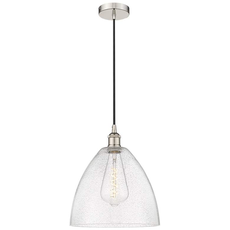 Image 1 Edison Dome 12" Polished Nickel Cord Hung Mini Pendant w/ Seedy Shade