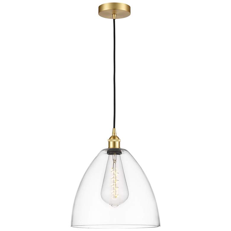 Image 1 Edison Dome 12" Satin Gold Cord Hung Mini Pendant w/ Clear Shade