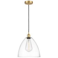 Edison Dome 12" Satin Gold Cord Hung Mini Pendant w/ Clear Shade