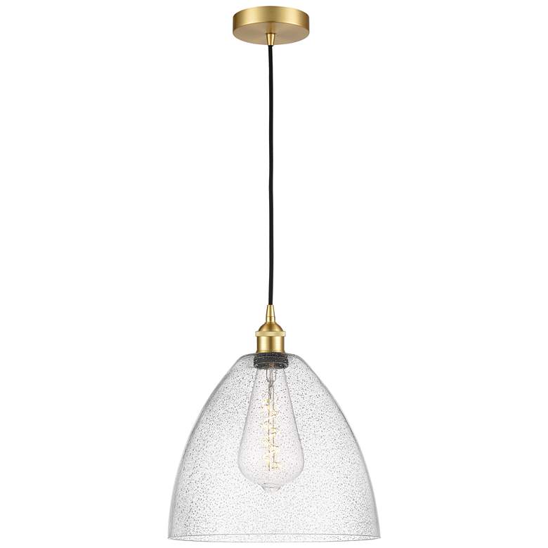 Image 1 Edison Dome 12" Satin Gold Cord Hung Mini Pendant w/ Seedy Shade