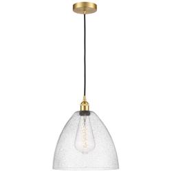 Edison Dome 12" Satin Gold Cord Hung Mini Pendant w/ Seedy Shade