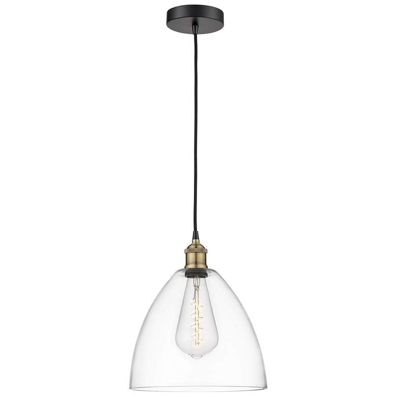 Image 1 Edison Dome 12" Wide Black Brass Corded Mini Pendant w/ Clear Shade