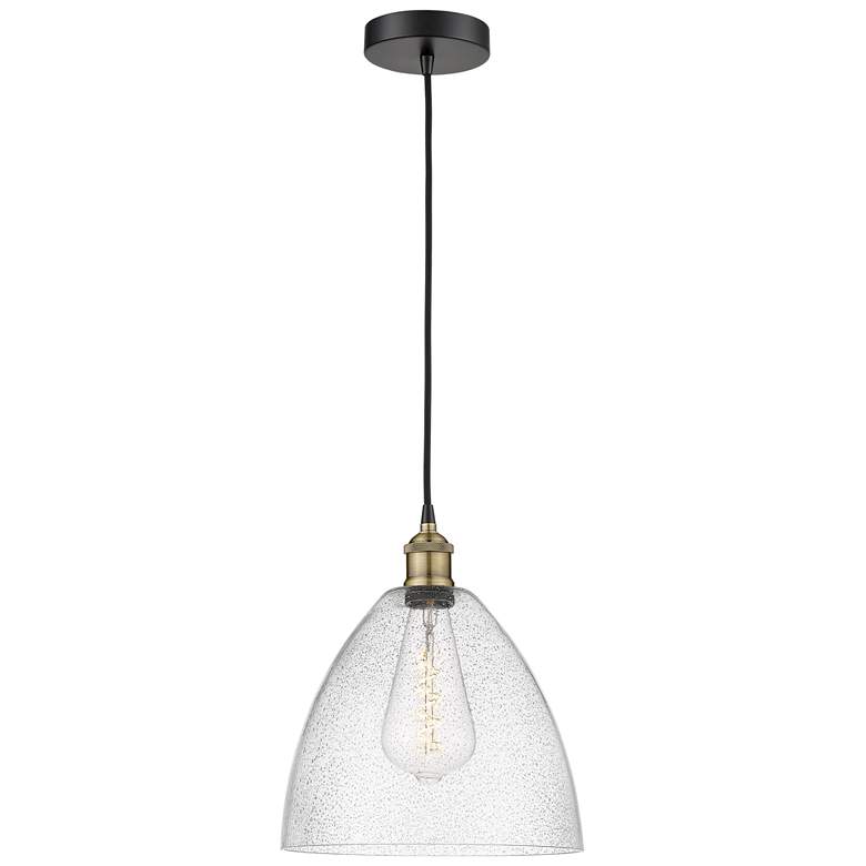 Image 1 Edison Dome 12" Wide Black Brass Corded Mini Pendant w/ Seedy Shade