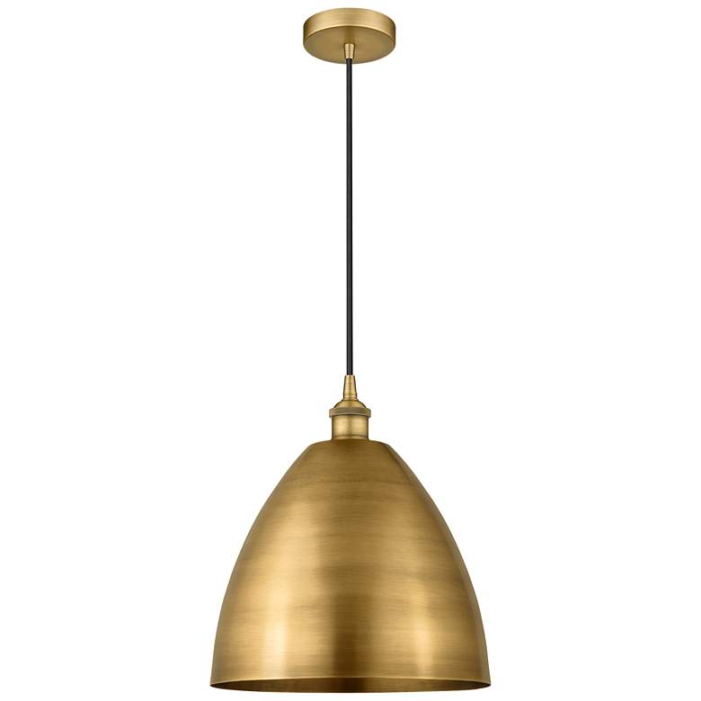 Image 1 Edison Dome 12" Wide Brushed Brass Corded Mini Pendant w/ Matte Black