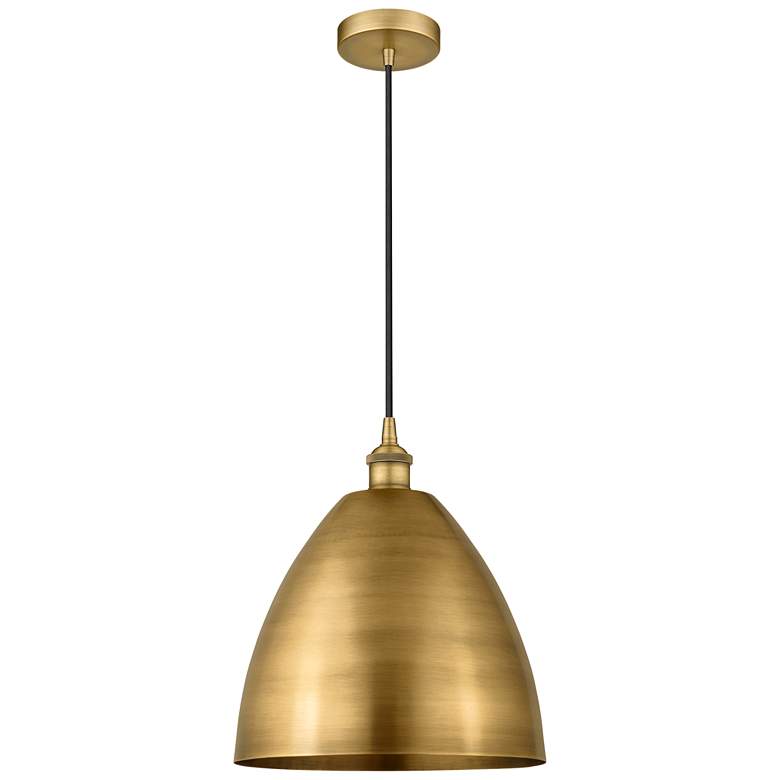 Image 1 Edison Dome 12 inch Wide Brushed Brass Corded Mini Pendant w/ Matte Black 