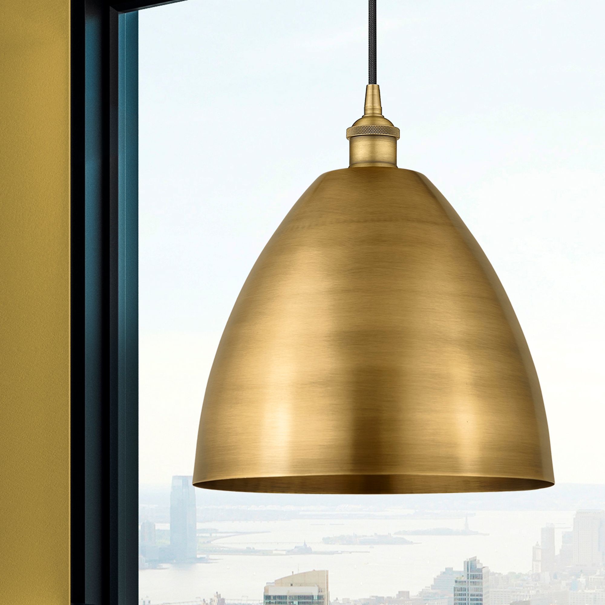 Image 2 Edison Dome 12" Wide Brushed Brass Corded Mini Pendant w/ Matte Black  more views