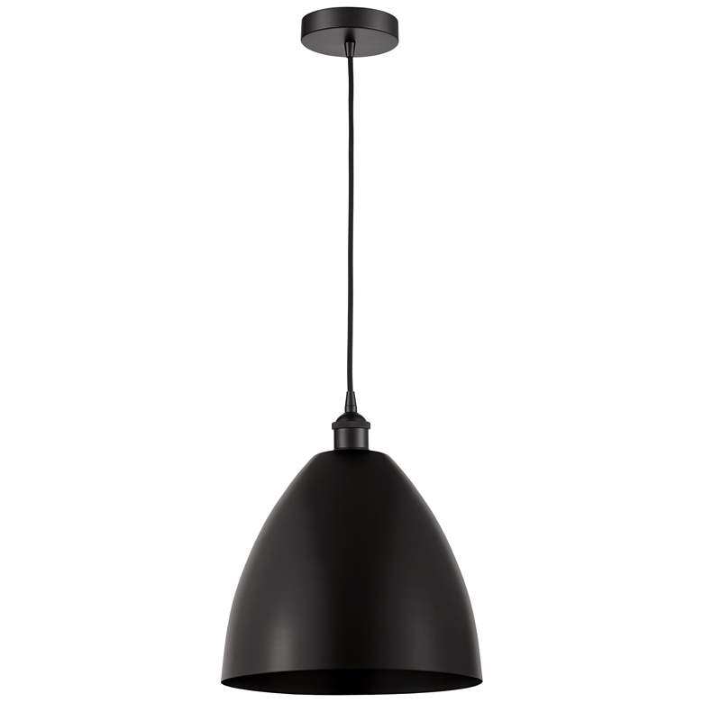 Image 1 Edison Dome 12" Wide Matte Black Corded Mini Pendant w/ Matte Black Sh