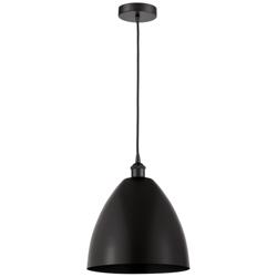 Edison Dome 12" Wide Matte Black Corded Mini Pendant w/ Matte Black Sh