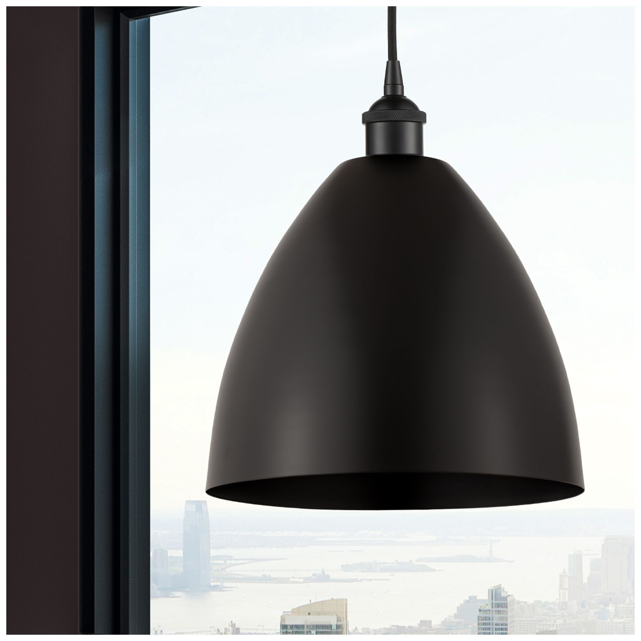 Image 2 Edison Dome 12" Wide Matte Black Corded Mini Pendant w/ Matte Black Sh more views
