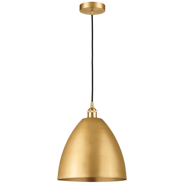 Image 1 Edison Dome 12" Wide Satin Gold Corded Mini Pendant w/ Matte Black Sha