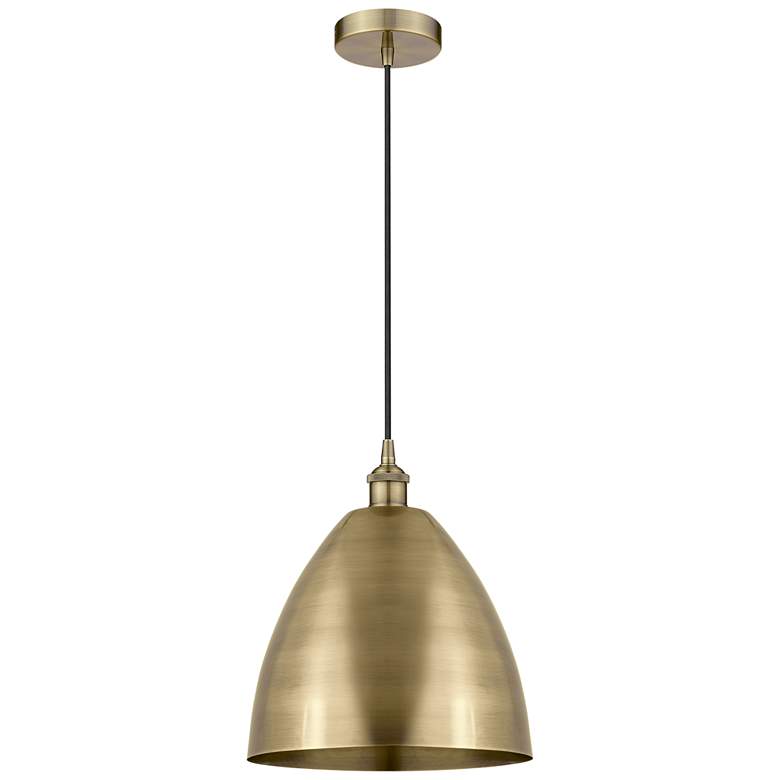 Image 1 Edison Dome 12"W Antique Brass Corded Mini Pendant w/ Antique Brass Sh