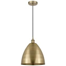 Edison Dome 12"W Antique Brass Corded Mini Pendant w/ Antique Brass Sh