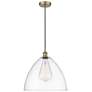 Edison Dome 16" Antique Brass Cord Hung Pendant w/ Clear Shade