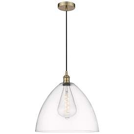 Image1 of Edison Dome 16" Antique Brass Cord Hung Pendant w/ Clear Shade