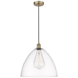 Edison Dome 16" Antique Brass Cord Hung Pendant w/ Clear Shade
