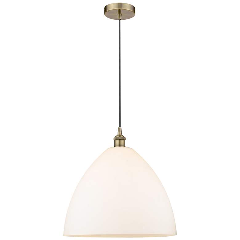 Image 1 Edison Dome 16" Antique Brass Cord Hung Pendant w/ Matte White Shade