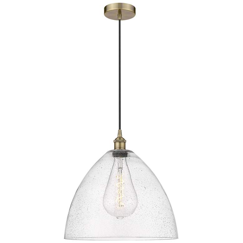 Image 1 Edison Dome 16" Antique Brass Cord Hung Pendant w/ Seedy Shade