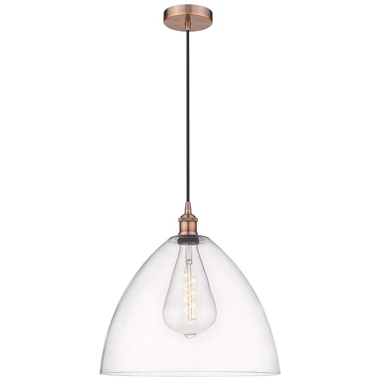 Image 1 Edison Dome 16" Antique Copper Cord Hung Pendant w/ Clear Shade