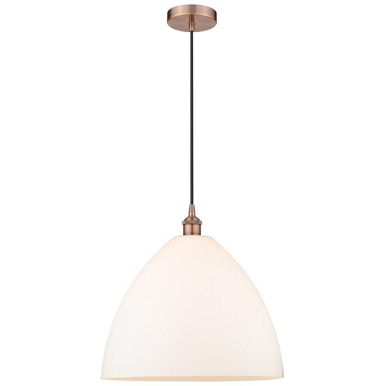 Image 1 Edison Dome 16" Antique Copper Cord Hung Pendant w/ Matte White Shade