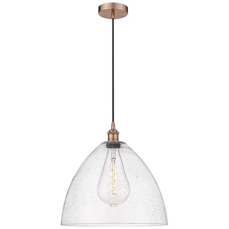 Image 1 Edison Dome 16" Antique Copper Cord Hung Pendant w/ Seedy Shade