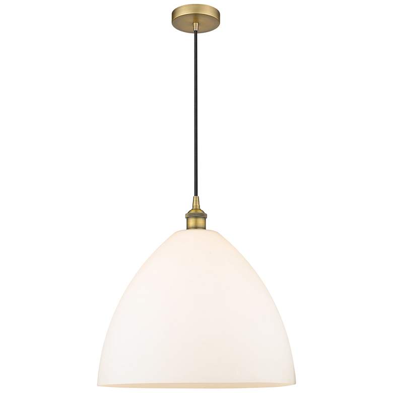 Image 1 Edison Dome 16" Brushed Brass Cord Hung Pendant w/ Matte White Shade