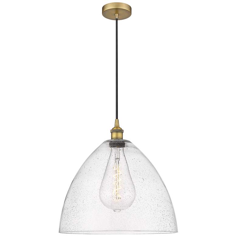 Image 1 Edison Dome 16" Brushed Brass Cord Hung Pendant w/ Seedy Shade