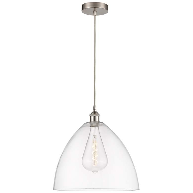 Image 1 Edison Dome 16" Brushed Satin Nickel Cord Hung Pendant w/ Clear Shade