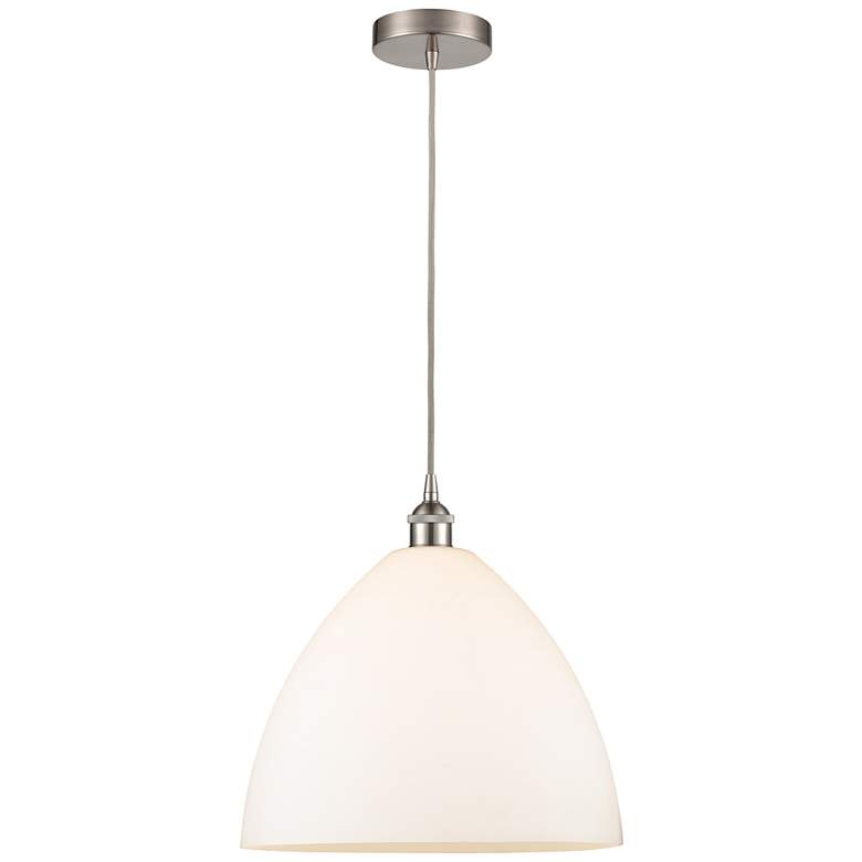Image 1 Edison Dome 16" Brushed Satin Nickel Cord Hung Pendant w/ Matte White